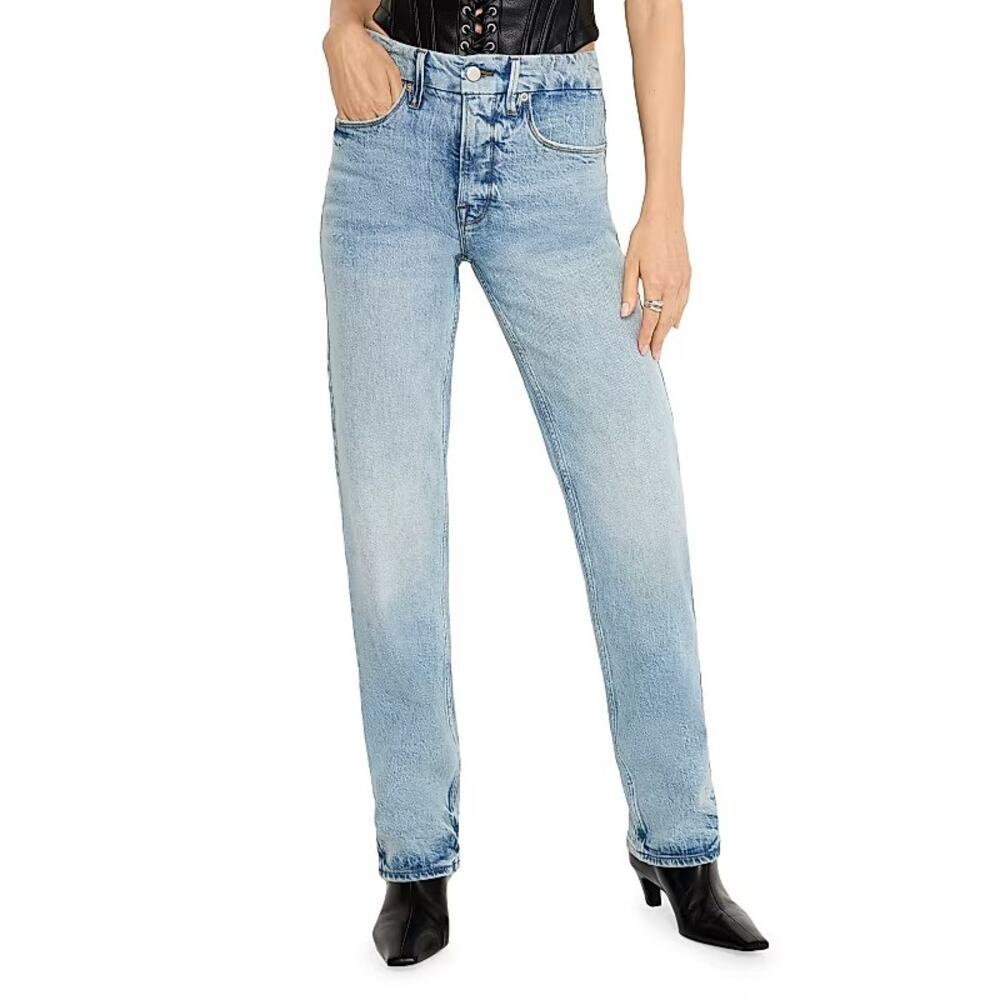 Good American Good Icon Straight Jeans Indigo High Rise Stretch Denim Sz 12 NWT